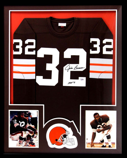Jim Brown Signed Cleveland Browns Framed Mitchell & Ness Authentic Jersey With "HOF 71" Inscription