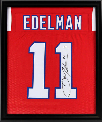 Julian Edelman Signed New England Patriots Framed 27x23 Red Custom Jersey