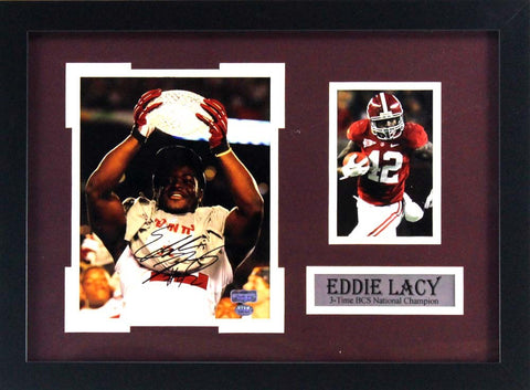 Eddie Lacy Signed Alabama Crimson Tide Framed 8x10 NCAA Photo - Holding Trophy