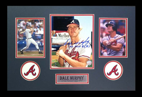 Dale Murphy Signed Atlanta Braves Framed 8x10 Photo With "NL MVP 82, 83" Inscription - Close Up