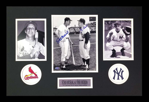 Yogi Berra & Stan Musial Signed New York Yankees Black And White Framed 8x10 Photo