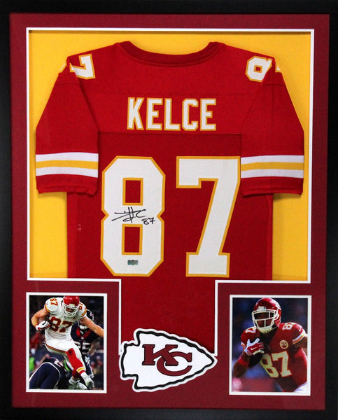 Travis Kelce Signed Kansas City Chiefs Framed Custom Red Jersey