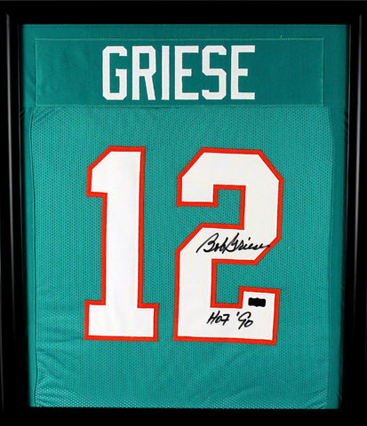 Bob Griese Signed Miami Dolphins Framed Green Custom Jersey With "HOF 90" Inscription
