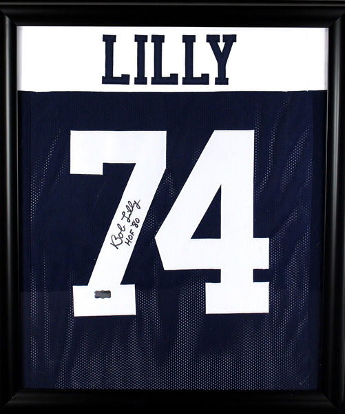 Bob Lilly Signed Dallas Cowboys Framed Custom Thanksgiving Jersey With "HOF 80" Inscription
