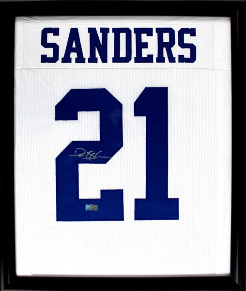 Deion Sanders Signed Dallas Cowboys Framed White Custom Jersey