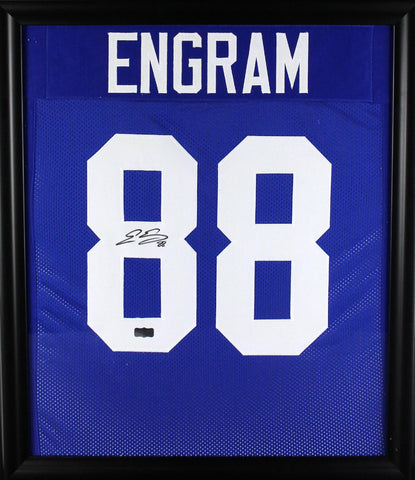 Evan Engram Signed New York Giants Framed Blue Custom Jersey