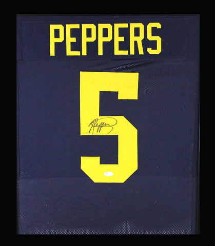Jabrill Peppers Signed Michigan Wolverines Framed Blue Custom Jersey