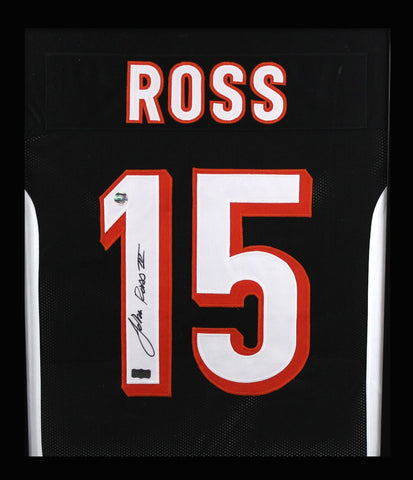 John Ross Signed Cincinnati Bengals Framed Black Custom Jersey