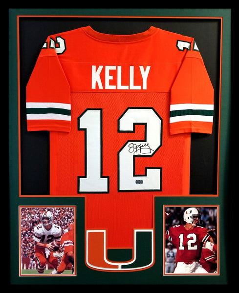 Jim Kelly Signed Miami Hurricanes Framed Orange Custom Jersey