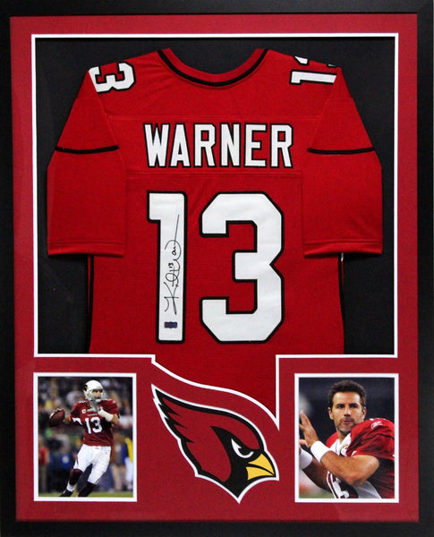 Kurt Warner Signed Arizona Cardinals Framed Red Custom Jersey
