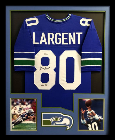 Steve Largent Signed Seattle Seahawks Framed Throwback Blue Custom Jersey With "HOF 95" Inscription