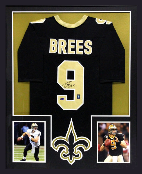 Drew Brees Signed New Orleans Saints Framed Black Custom Jersey