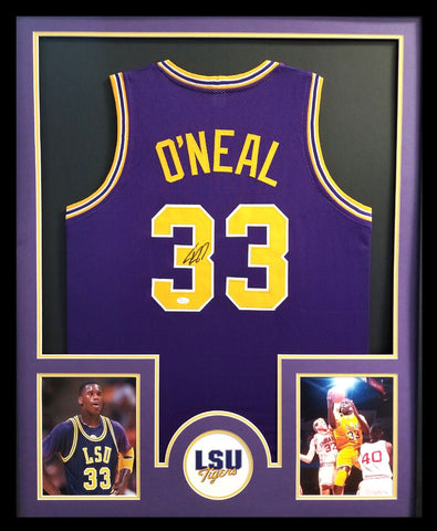 Shaquille O'Neal Signed LSU Tigers Framed Purple Custom Jersey