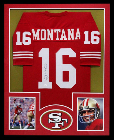 Joe Montana Signed San Francisco 49ers Red Custom Framed Jersey
