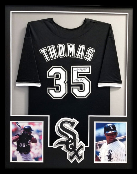 Frank Thomas Signed Chicago White Sox Framed Black Custom Jersey With "Big Hurt" Inscription