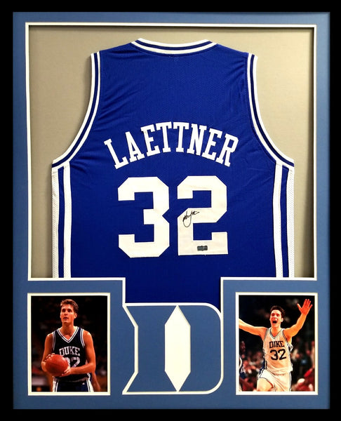 Christian Laettner Signed Duke Blue Devils Framed Blue Custom Jersey