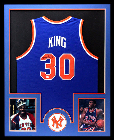 Bernard King Signed New York Knicks Framed Blue Custom Jersey