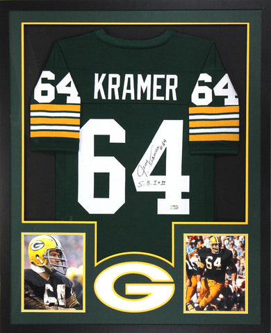Jerry Kramer Signed Green Bay Packers Framed Green Custom Jersey With "S.B. I & II" Inscription