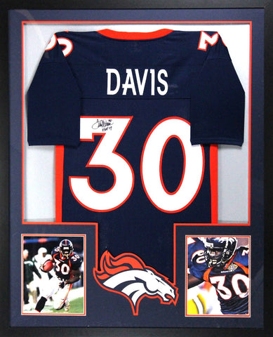 Terrell Davis Signed Denver Broncos Framed Custom Navy Blue Jersey With "HOF 17" Inscription