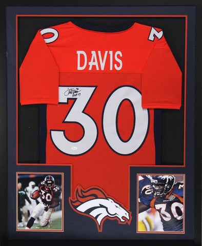Terrell Davis Signed Denver Broncos Framed Custom Orange Jersey With "HOF 17" Inscription