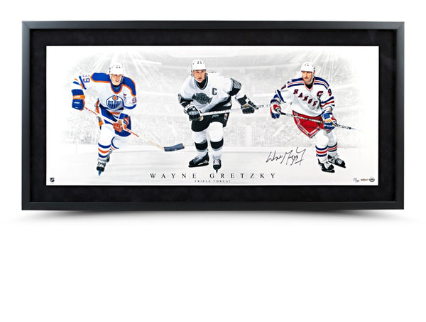 Wayne Gretzky Autographed 'Triple Threat' 36x15 Picture- Framed
