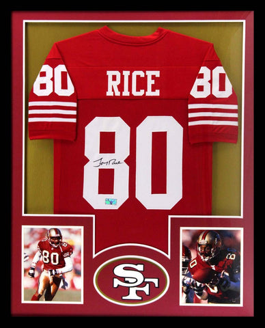 Jerry Rice Signed San Francisco 49ers Framed Custom Red Jersey
