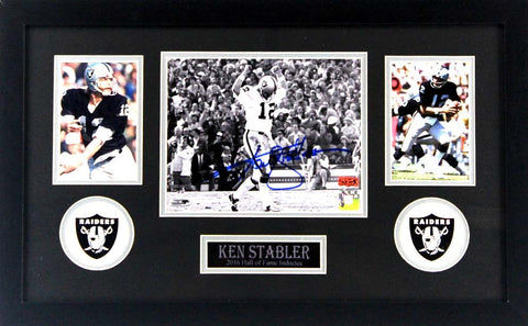 Ken Stabler Signed Oakland Raiders Framed 8x10 Black & White Super Bowl XI NFL Photo - Arms Raised