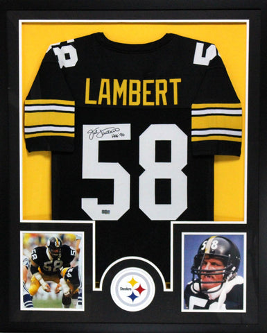 Jack Lambert Signed Pittsburgh Steelers Framed Black Jersey with "HOF 90" Inscription