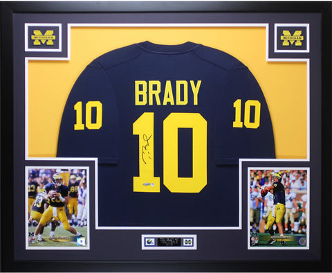 Tom Brady Autographed Framed Navy Michigan Wolverines Jersey