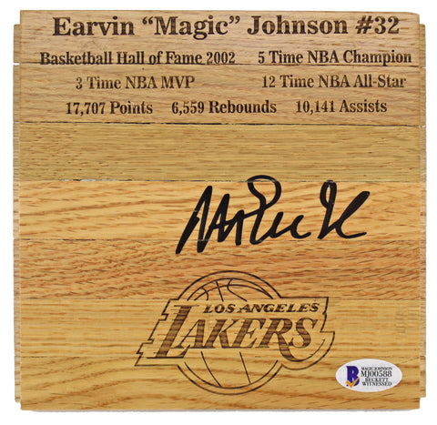 Lakers Magic Johnson Authentic Signed 6x6 Floorboard Autographed BAS Witnessed