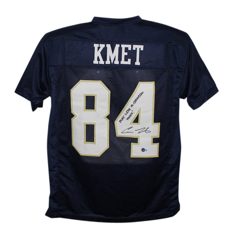Cole Kmet Signed College Style Blue XL Jersey Play Like Champion Beckett 37466