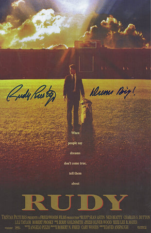 Rudy Ruettiger Signed 'Rudy' 11x17 Movie Poster w/Dream Big - (SCHWARTZ COA)