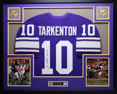 Fran Tarkenton Autographed HOF 86 and Framed Purple Vikings Jersey