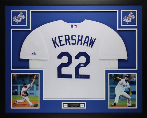 Clayton Kershaw Autographed and Framed White Dodgers Jersey