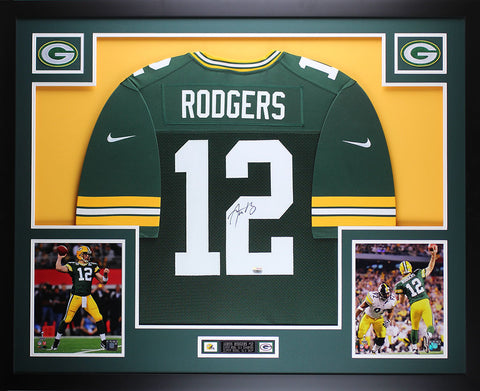 Aaron Rodgers Autographed Framed Green Packers Nike Jersey