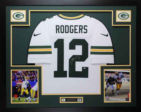 Aaron Rodgers Autographed Framed White Packers Nike Jersey