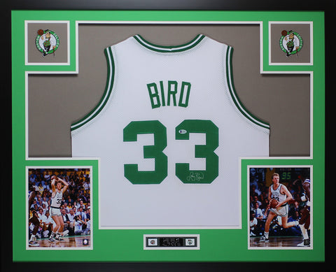 Larry Bird Autographed and Framed White Celtics Jersey