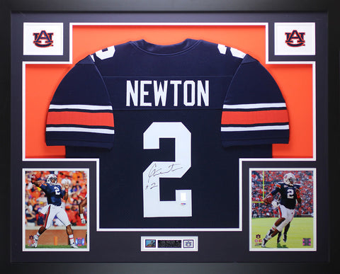 Cam Newton Autographed and Framed Blue Auburn Jersey