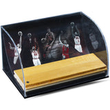 Chicago Bulls "Defenders of the Hardwood" Game Used Floor Piece Curve Display Case