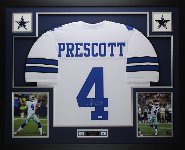 Dak Prescott Autographed Framed White Cowboys Jersey