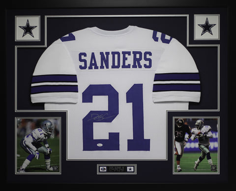 Deion Sanders Autographed and Framed White Cowboys Jersey