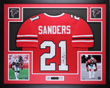 Deion Sanders Autographed & Framed Red Falcons Jersey Auto JSA COA