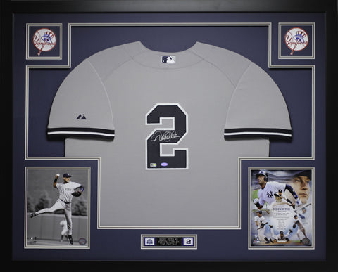 Derek Jeter Autographed and Framed Gray Yankees Jersey
