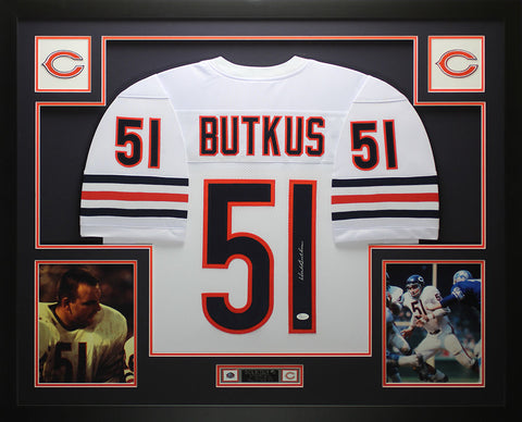Dick Butkus Autographed and Framed White Bears Jersey Auto JSA COA D6-L