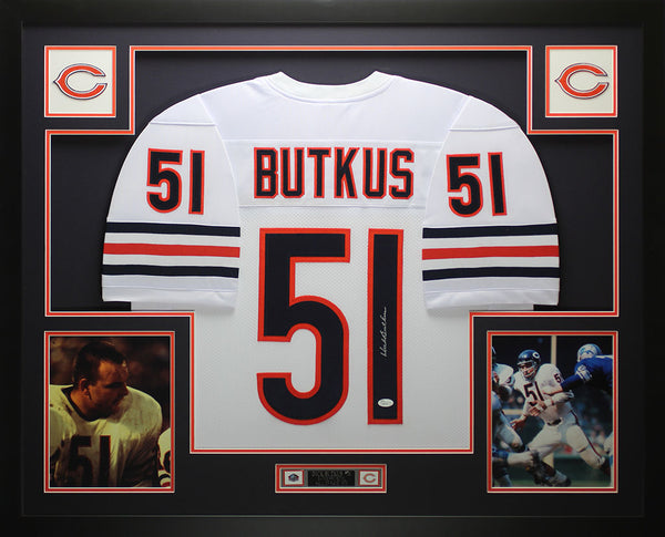 Dick Butkus Autographed and Framed White Bears Jersey Auto JSA COA D6-L