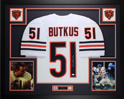 Dick Butkus Autographed and Framed White Bears Jersey Auto JSA COA D5-L