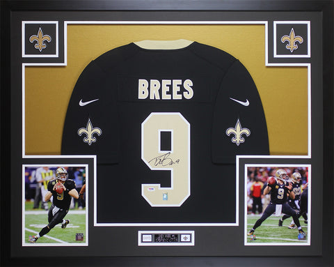 Drew Brees Autographed Framed Black Saints Jersey