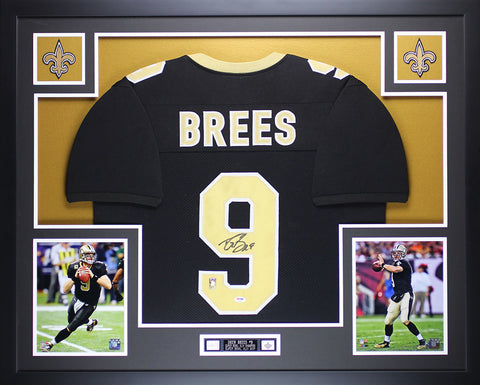 Drew Brees Autographed and Framed Black Saints Jersey
