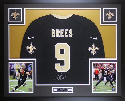 Drew Brees Autographed Framed Black Saints Nike Jersey