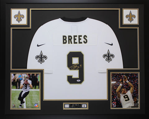 Drew Brees Autographed Framed White Saints Jersey
